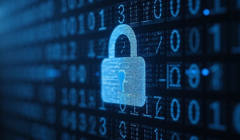 A secure digital lock icon representing data privacy and security.