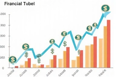 Financial charts and graphs with currency symbols.