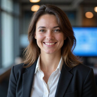 Portrait of a female Head of Technology, looking innovative and forward-thinking.